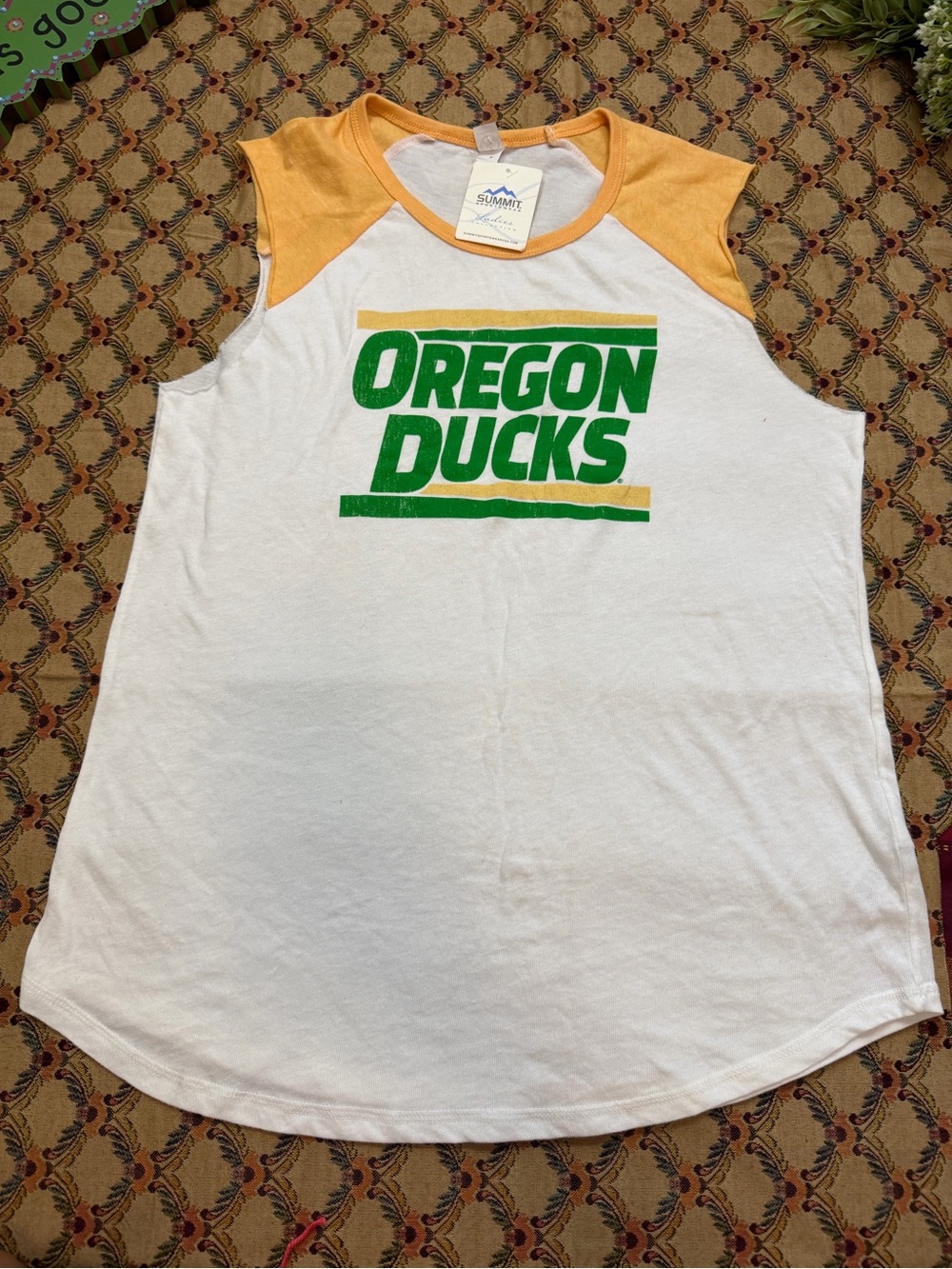 Oregon Ducks Sleeveless Raglan Tee - White & Yellow